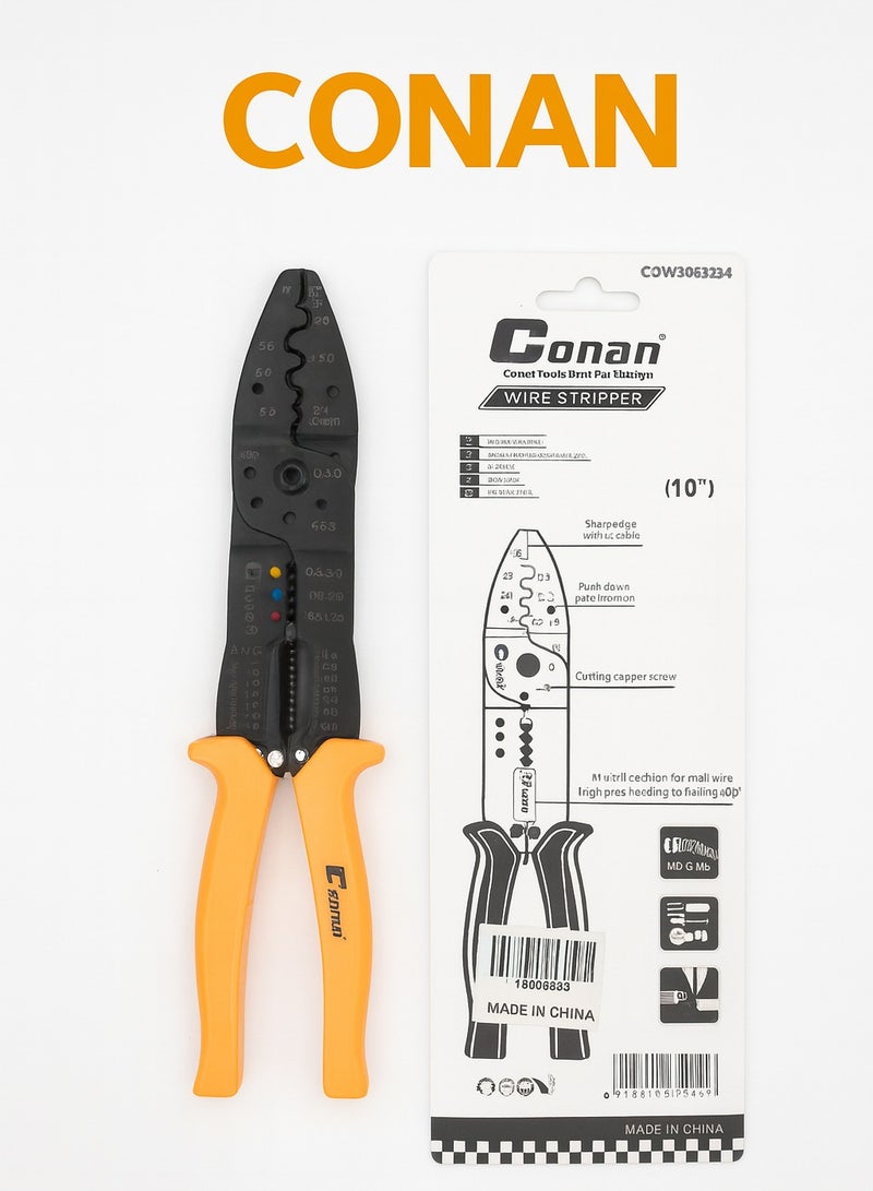 Conan 10" Multi-Function Wire Stripper – Strip/Crimp/Cut with Copper Screw Cutter M2.6–M5 – Model COWS08254 – AWG 20–10 (0.5–5.0 mm²) – Non-Slip Comfort Grip - Image 2