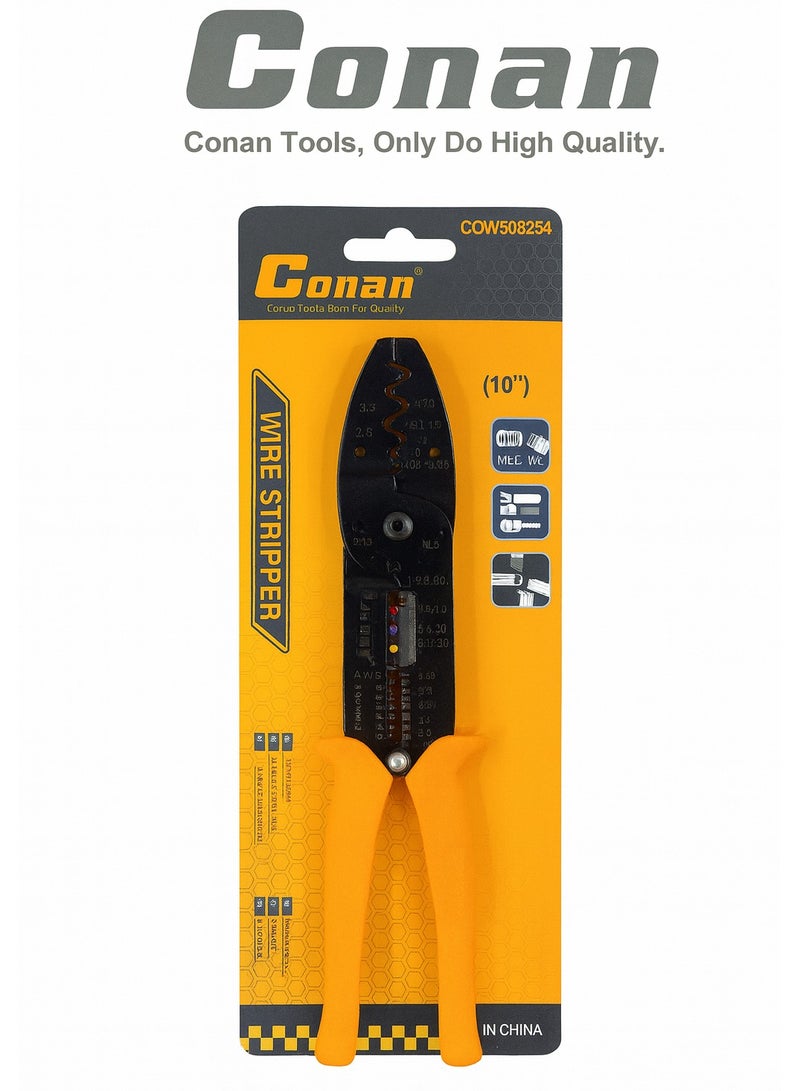 Conan 10" Multi-Function Wire Stripper – Strip/Crimp/Cut with Copper Screw Cutter M2.6–M5 – Model COWS08254 – AWG 20–10 (0.5–5.0 mm²) – Non-Slip Comfort Grip - Image 1
