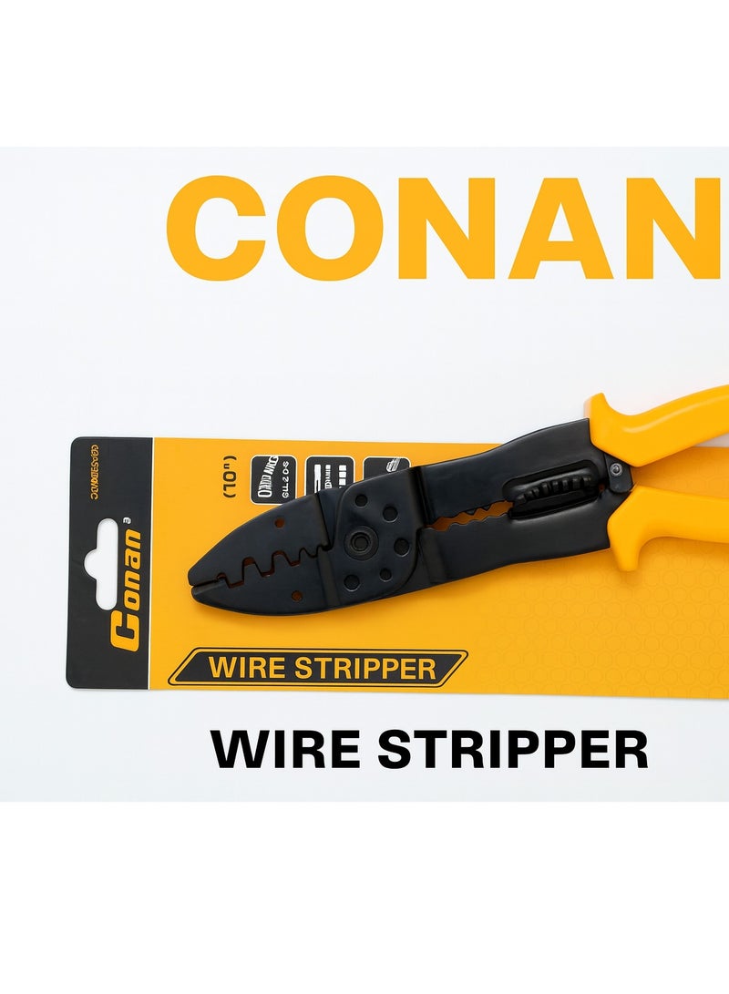 Conan 10" Multi-Function Wire Stripper – Strip/Crimp/Cut with Copper Screw Cutter M2.6–M5 – Model COWS08254 – AWG 20–10 (0.5–5.0 mm²) – Non-Slip Comfort Grip - Image 4