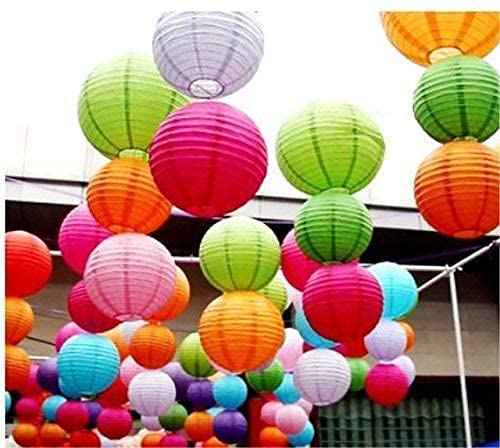 SHUANGYOU Round Hanging Ball Paper Hanging Lantern Paper Lamp for Decoration at Diwali Party Birthday Chrismas New Year Multicolor Multicolor Paper Hanging Lantern Pack of 10 24 cm X 24 cm - Image 2