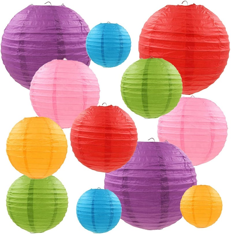 SHUANGYOU Round Hanging Ball Paper Hanging Lantern Paper Lamp for Decoration at Diwali Party Birthday Chrismas New Year Multicolor Multicolor Paper Hanging Lantern Pack of 10 24 cm X 24 cm - Image 5