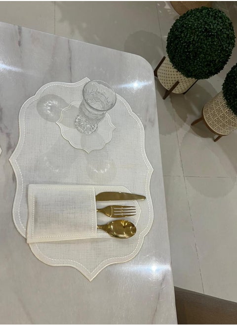 A decorative tablecloth set for the dining table made of linen consisting of 3 pieces