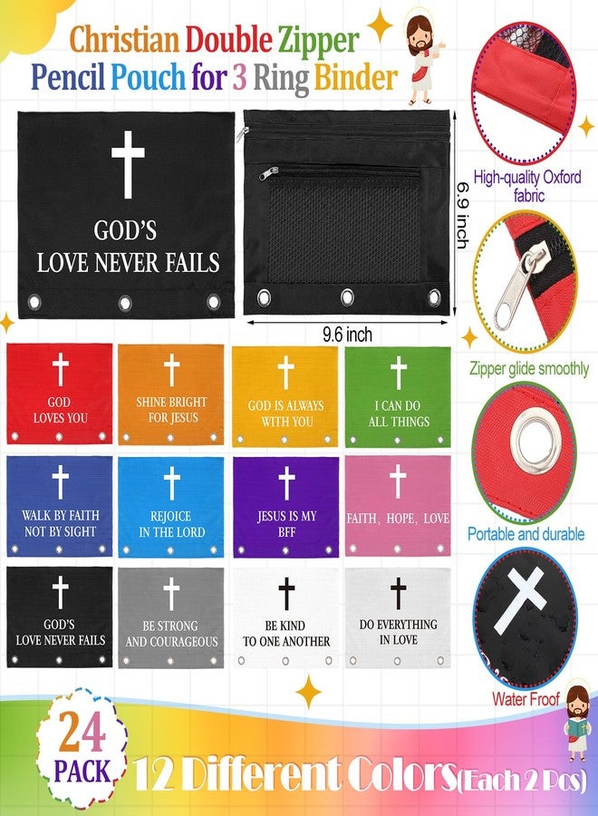 YooNotee 24 Pcs Christian Gifts for Sunday School Students Church Bible Verse Pencil Pouch for 3 Ring Binder Inspirational Scripture Religious Bags for Church Party Favor Exchange - Image 2