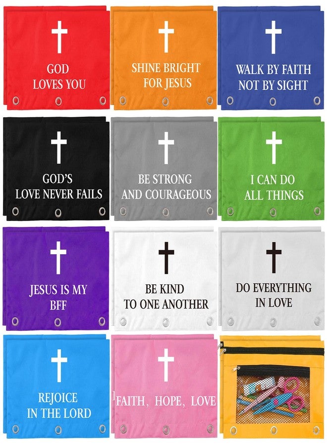 YooNotee 24 Pcs Christian Gifts for Sunday School Students Church Bible Verse Pencil Pouch for 3 Ring Binder Inspirational Scripture Religious Bags for Church Party Favor Exchange - Image 1