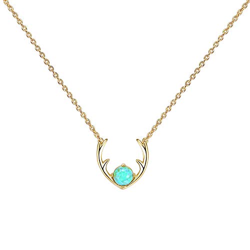 PAVOI 14K GOLD Plated Green OPAL Deer Antler Necklace 16-18" - Image 1