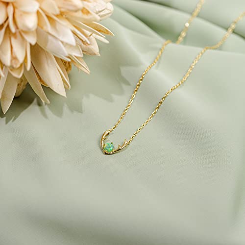 PAVOI 14K GOLD Plated Green OPAL Deer Antler Necklace 16-18" - Image 3