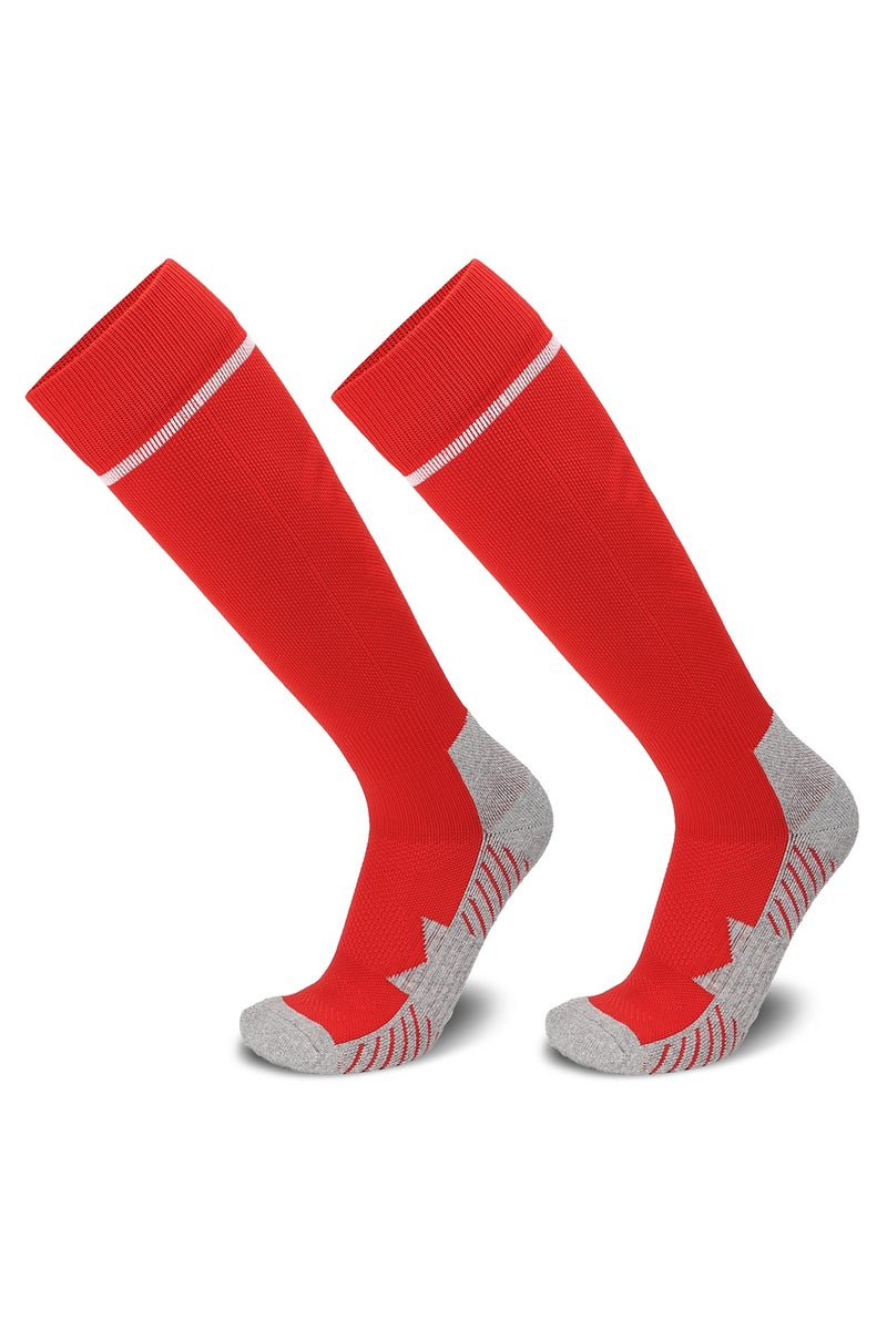 جناح السماء جوارب كرة قدم رجالية ونسائية، جوارب رياضية ضاغطة ومطاطة حتى الركبة، جوارب كرة قدم للجنسين - أحمر - زوجان - Image 1