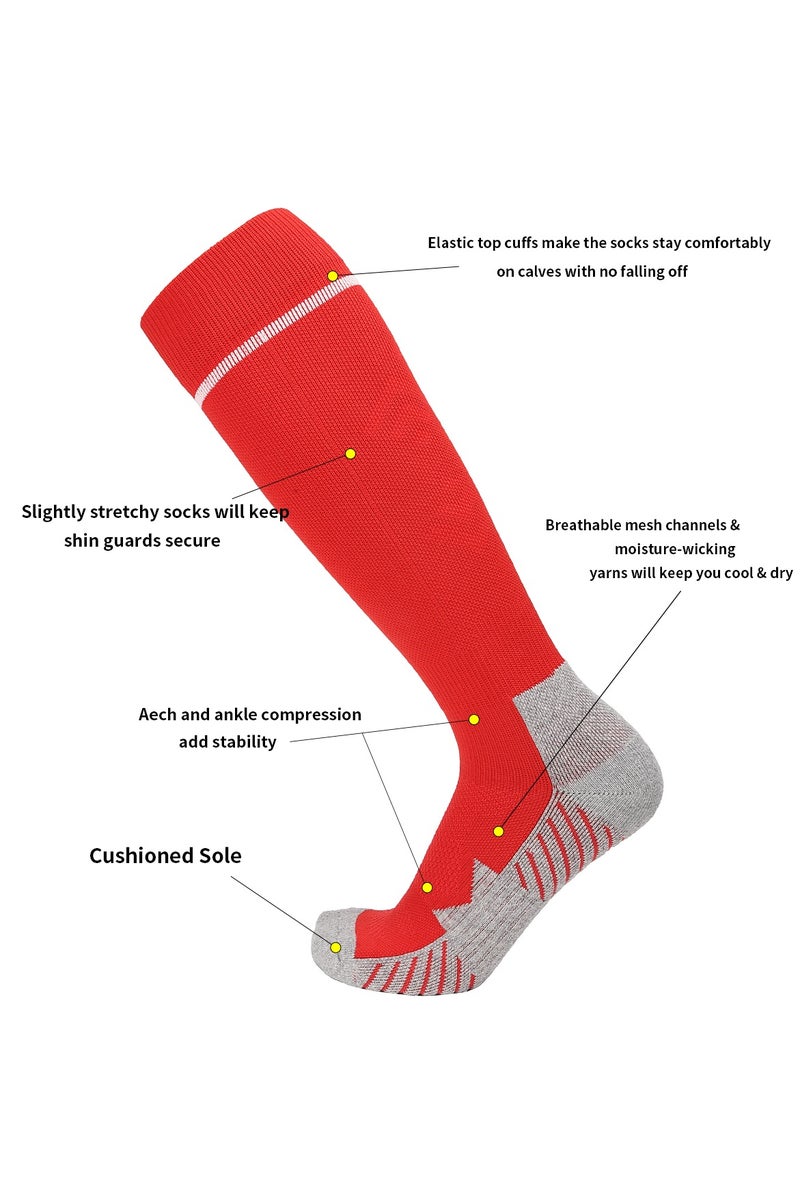 جناح السماء جوارب كرة قدم رجالية ونسائية، جوارب رياضية ضاغطة ومطاطة حتى الركبة، جوارب كرة قدم للجنسين - أحمر - زوجان - Image 3