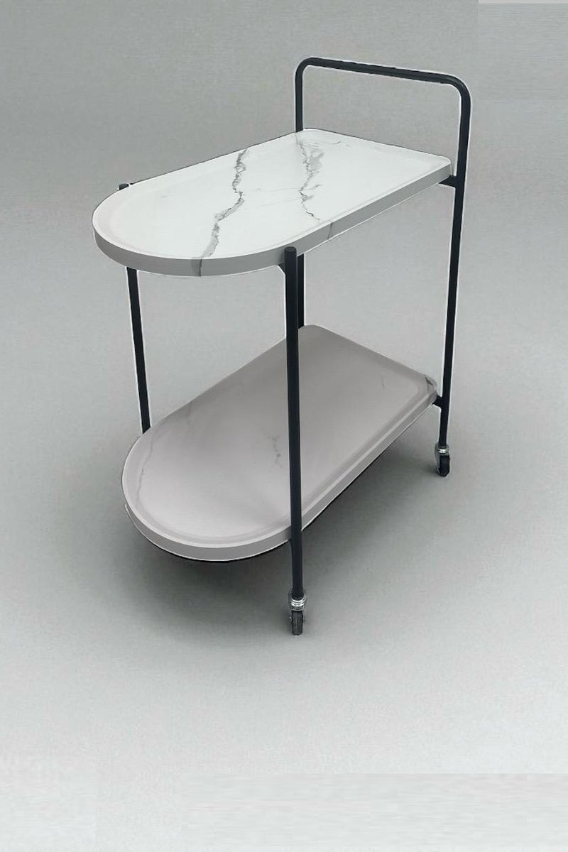 Generic TWO STOREY WOODEN FOOD SERVING TROLLEY WITH WHEELS 