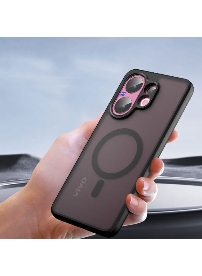 general Magnetic Case Compatible with Vivo V60 5G, Frosted Matte Translucent Black Case Anti-Yellowing Airbag PC+TPU Shockproof Protective Back Cover for Vivo V60 - Image 4