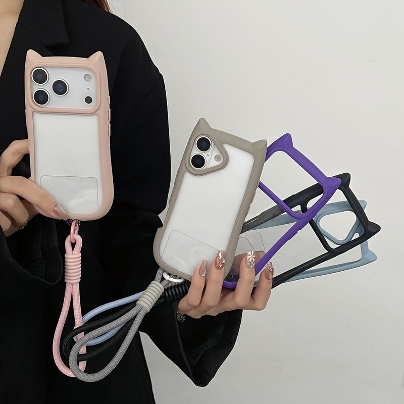 Black 3D Cat Ear Phone Case For iPhone 12 Pro Max Anti Fall - Image 2