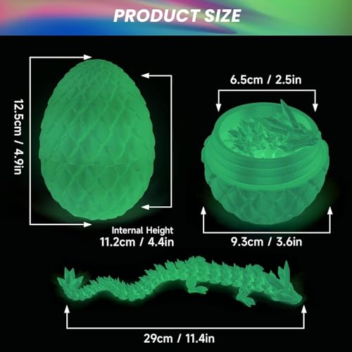 YILCER 3D Printed Dragon Egg, Cool 3D Printer Articulated Crystal Dragon Toy for Boys Kid Teen, Animals Fidget Toy Dinosaur Eggs for 5-7 4-6 8-12 Year Old Boys Kid Girls(A-Luminous) - Image 2