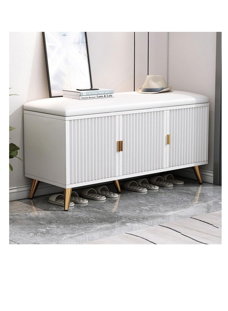 Generic Shoe Bench, 3 Magnetic Doors Shoe Cabinet with Leather Seat, Shoe Bench with 2-Tier Storage Rack, Entryway Storage Ottoman Bench with Padded Cushion,Shoes Organizer Stool for Hallway Living Room - Image 1