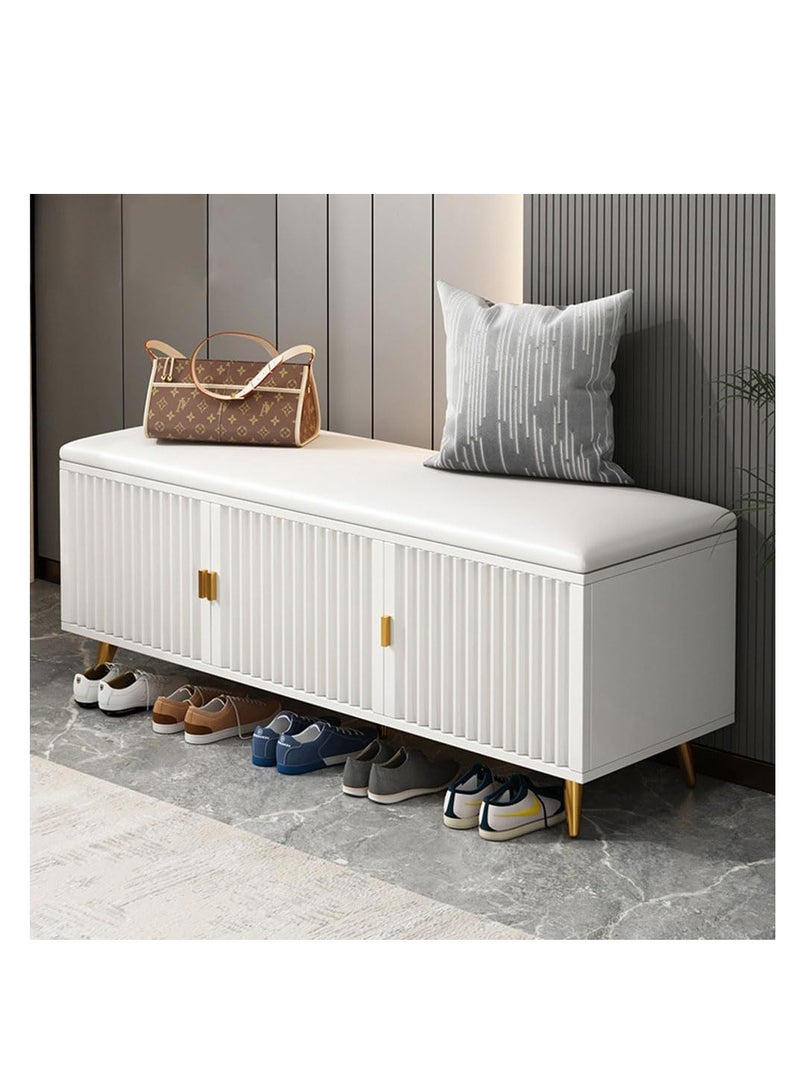 Generic Shoe Bench, 3 Magnetic Doors Shoe Cabinet with Leather Seat, Shoe Bench with 2-Tier Storage Rack, Entryway Storage Ottoman Bench with Padded Cushion,Shoes Organizer Stool for Hallway Living Room - Image 5