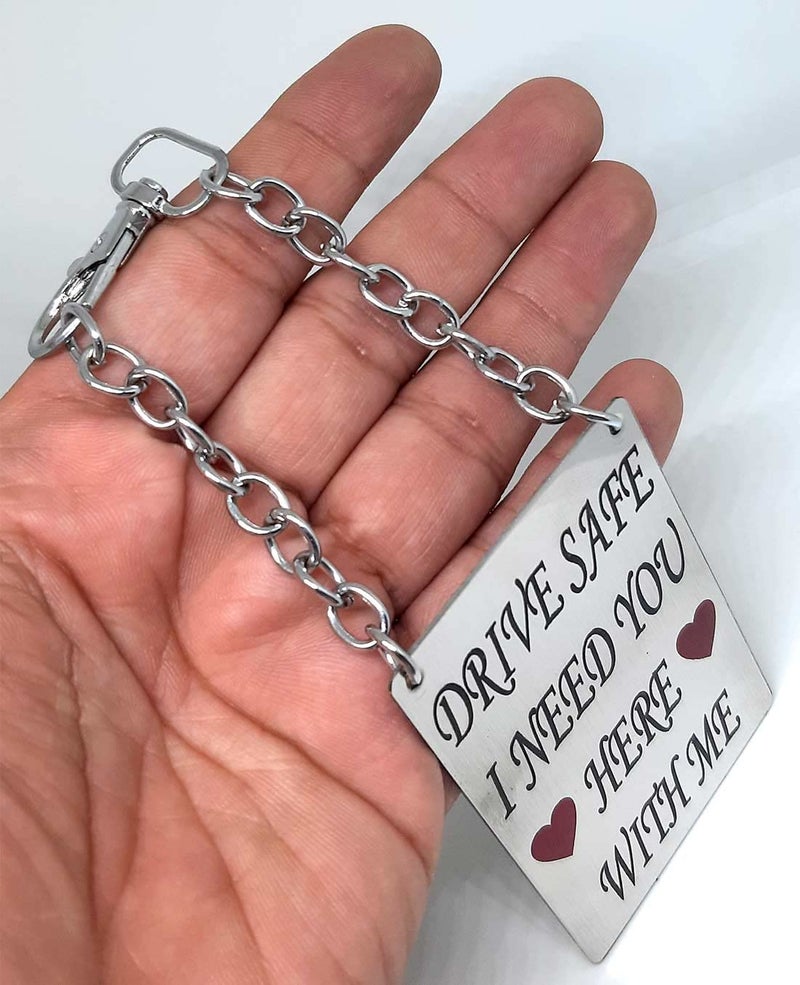 AURA هدايا عاطفية رومانسية للقيادة بأمان - تعليقة سيارة للأولاد والبنات من الفولاذ المقاوم للصدأ - فضي - حجم مجاني - Image 3