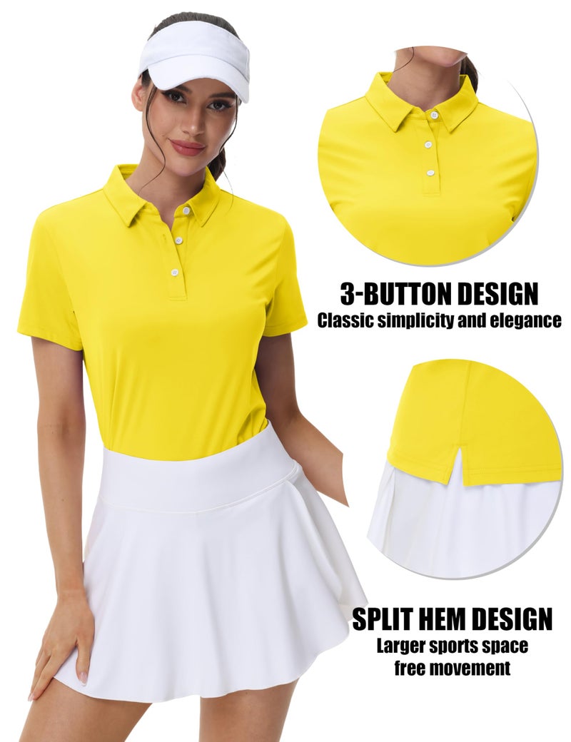 MAGCOMSEN Women's Polo Shirts Short Sleeve Golf Top UPF 50+ Collared Shirt Workout Running Tee Dry Fit Tennis Yellow S - Image 4