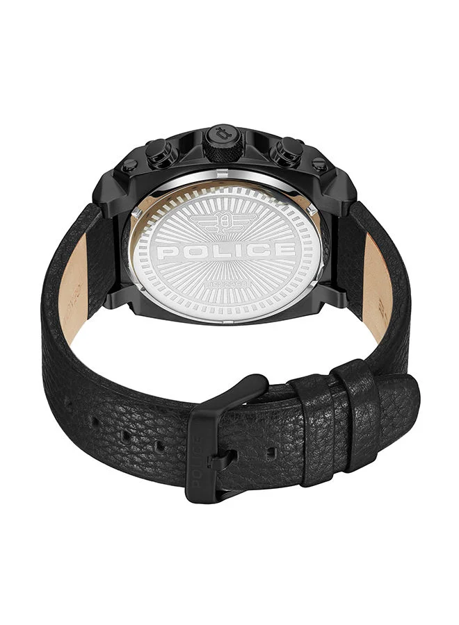 POLICE Norwood Grey Dial Black Leather Strap Watch For Men