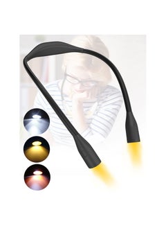 LED Neck Reading Light, Bendable 3 Colors Book Lights for Reading in Bed at Home, Brightness Adjustable Rechargeable Bright Read Lights for Reading, Camping, Repairing, Knitting at Night(Black)