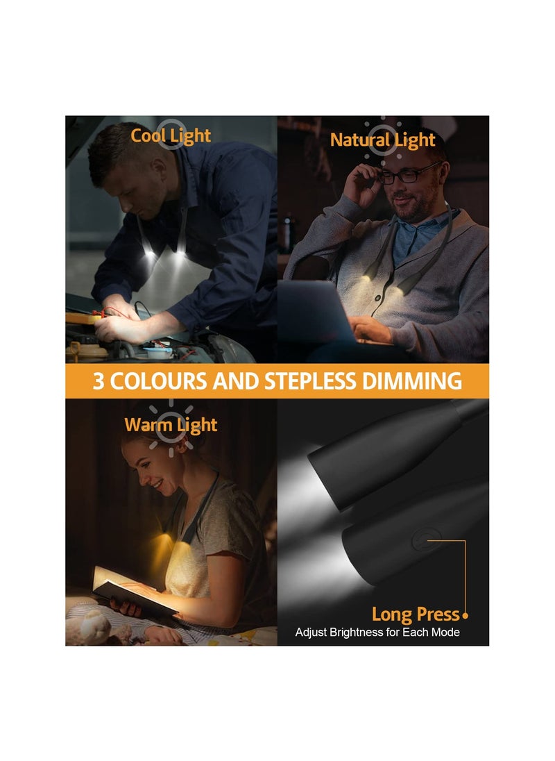 SYOSI - LED Neck Reading Light, Bendable 3 Colors Book Lights for Reading in Bed at Home, Brightness Adjustable Rechargeable Bright Read Lights for Reading, Camping, Repairing, Knitting at Night(Black) - Image 1
