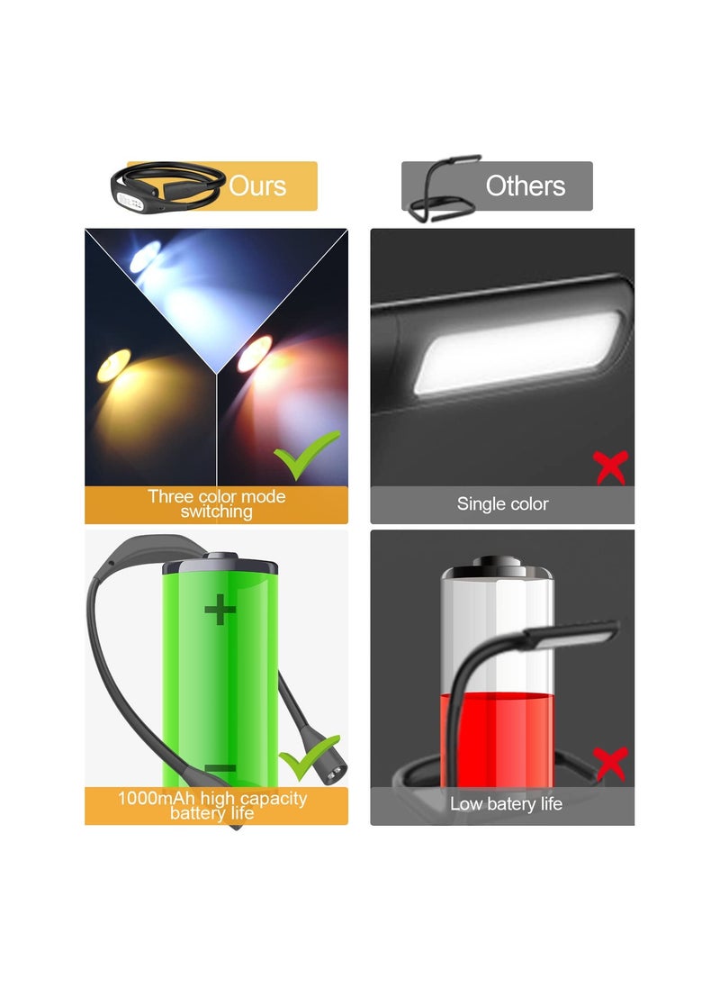 SYOSI - LED Neck Reading Light, Bendable 3 Colors Book Lights for Reading in Bed at Home, Brightness Adjustable Rechargeable Bright Read Lights for Reading, Camping, Repairing, Knitting at Night(Black) - Image 1