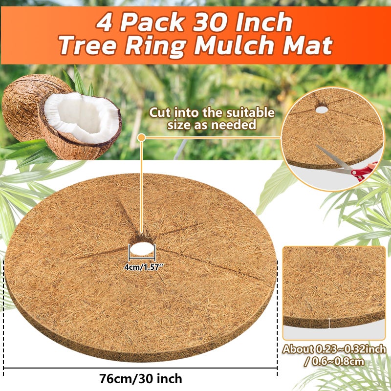 Legigo 4pcs Coconut Fiber Mulch Ring Tree Plant Protector Mat, 30 Inch Natural Coco Coir Tree Mulch Ring Plant Pot Soil Cover, Tree Rings Disc Plant Cover for Indoor Outdoor Plants, Landscaping - Image 2