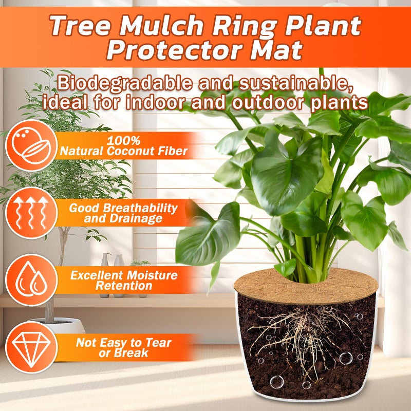 Legigo 4pcs Coconut Fiber Mulch Ring Tree Plant Protector Mat, 30 Inch Natural Coco Coir Tree Mulch Ring Plant Pot Soil Cover, Tree Rings Disc Plant Cover for Indoor Outdoor Plants, Landscaping - Image 3