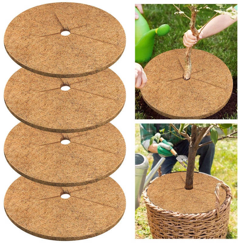 Legigo 4pcs Coconut Fiber Mulch Ring Tree Plant Protector Mat, 30 Inch Natural Coco Coir Tree Mulch Ring Plant Pot Soil Cover, Tree Rings Disc Plant Cover for Indoor Outdoor Plants, Landscaping - Image 1