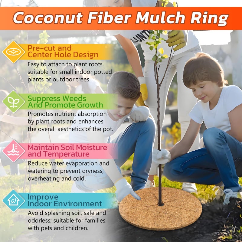 Legigo 4pcs Coconut Fiber Mulch Ring Tree Plant Protector Mat, 30 Inch Natural Coco Coir Tree Mulch Ring Plant Pot Soil Cover, Tree Rings Disc Plant Cover for Indoor Outdoor Plants, Landscaping - Image 4