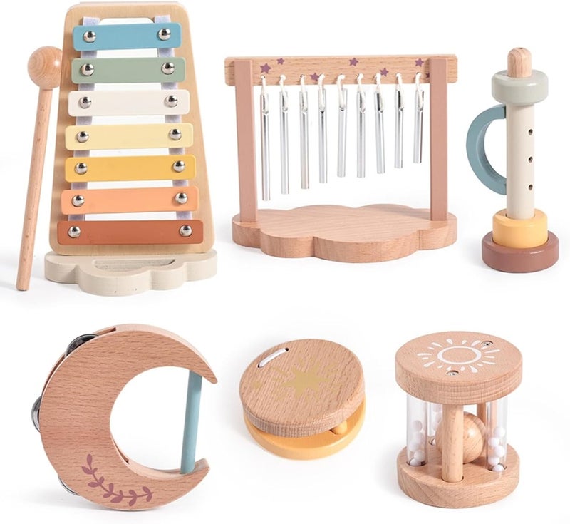 Smartwo Musical Instruments for Children from 1 2 3 Years, Montessori Baby Musical Toy, Music Instruments Wooden Toy Set with Xylophone, Flute Castanet, Gift for Girls, Boys, Toddlers - Image 1