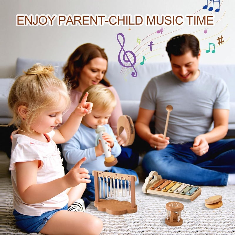 Smartwo Musical Instruments for Children from 1 2 3 Years, Montessori Baby Musical Toy, Music Instruments Wooden Toy Set with Xylophone, Flute Castanet, Gift for Girls, Boys, Toddlers - Image 5