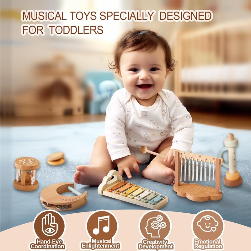 Smartwo Musical Instruments for Children from 1 2 3 Years, Montessori Baby Musical Toy, Music Instruments Wooden Toy Set with Xylophone, Flute Castanet, Gift for Girls, Boys, Toddlers - Image 4