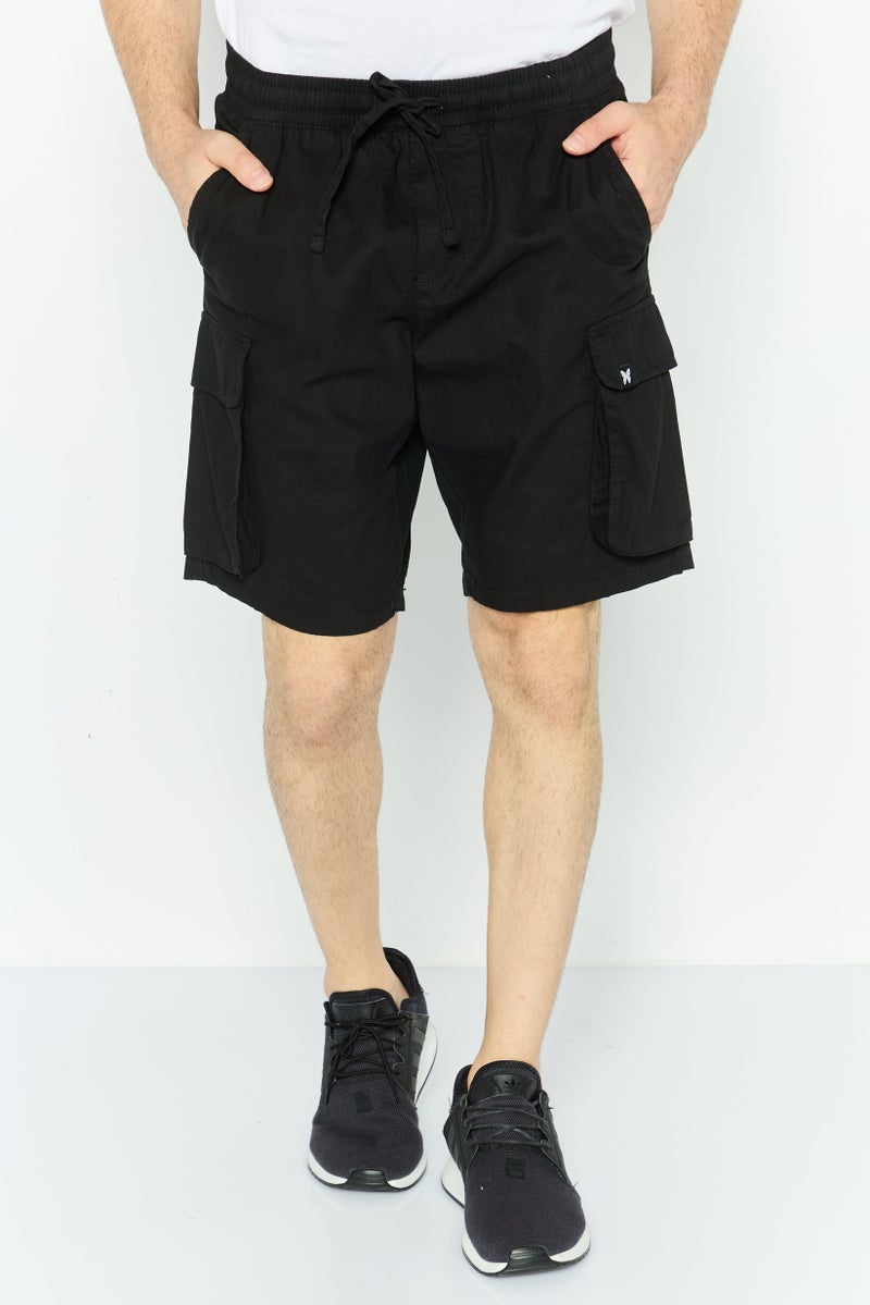GOOD FOR NOTHING Men Brand Logo Cargo Shorts, Black - Image 1