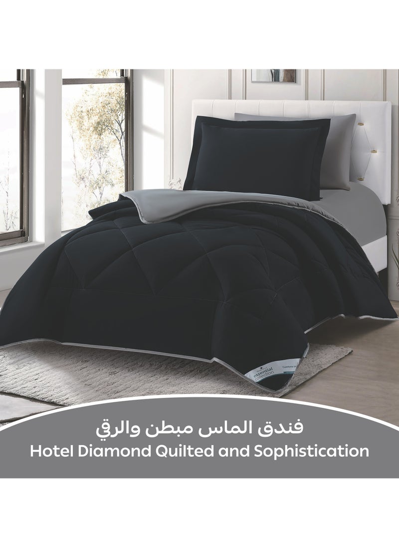 دوناتيلا طقم مفرش روزا سادة 4 قطع مقاس مفرد ونص 170 × 230 سم بحشوة ثابتة أسود  - Image 2