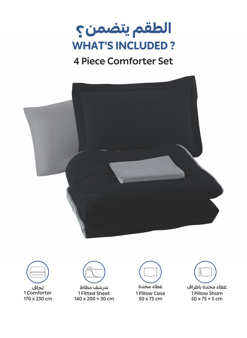 Donetella Bedding Comforter Set, Fits 140x200 cm Single Size Bed - 4-Pcs Solid Quilted Bed Set, Microfiber Fabric - 1 Comforter, 1 Fitted Sheet And 2 Pillow Shams - Image 3