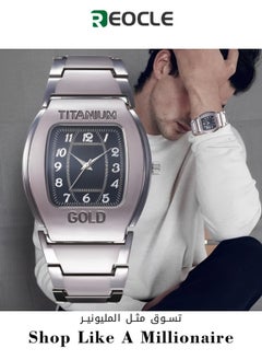 REOCLE Men's Square Watch Analog Quartz Wristwatch Bracelet Watch with & Date Function & Everyday Water Resistance & Stainless Steel Strap Fashion Business Casual Watch  - Image 1