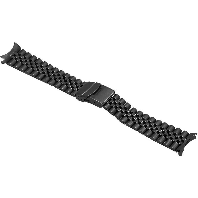 Juntan Stainless Steel Curved Ends Tapered 20mm 22mm Metal Watch Band Flexible Watch Strap Replacement Bracelet Deployment Double Flip Lock Buckle Silver Black (20mm, Black) - Image 5