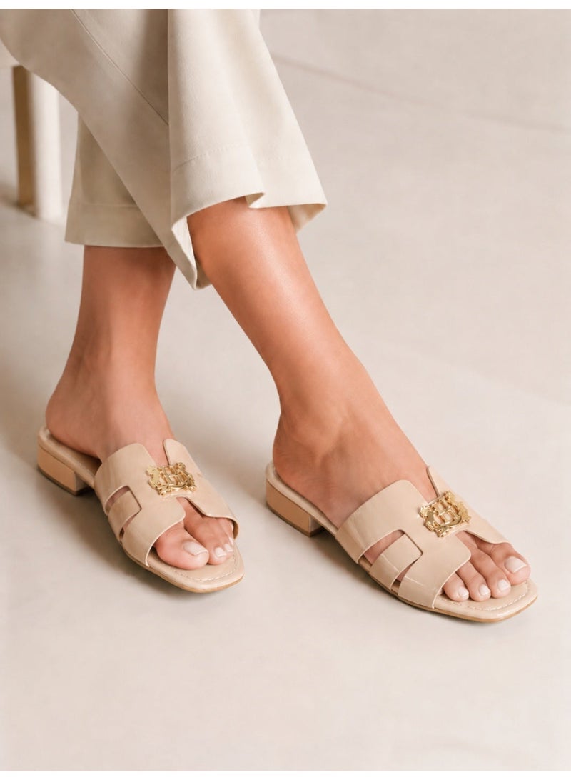 LIFESTYLISH slippers leather flat Uniquely designed SL-231 - Beige - Image 1