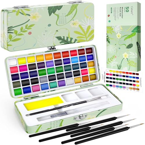 Caliart Watercolor Paint Set, 50 Colors Portable Travel Water Color Palette Kit with Detail Painting Brush, Art Supplies Christmas Gifts for Artists Adults Painters Beginners - Image 1