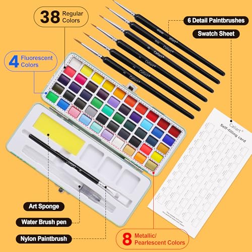 Caliart Watercolor Paint Set, 50 Colors Portable Travel Water Color Palette Kit with Detail Painting Brush, Art Supplies Christmas Gifts for Artists Adults Painters Beginners - Image 4