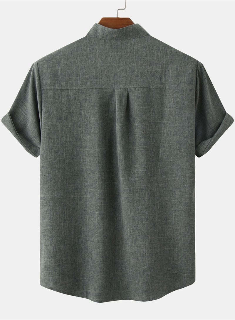 Summer new men's short-sleeved solid color men's shirt  - Image 5
