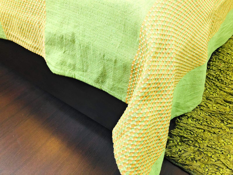 RANGBHAR Handloom Cotton Double Bedsheet With 2 Pillow Covers,Woven Striped Bedsheet,90 X 100 Inch,Green,220 TC - Image 5