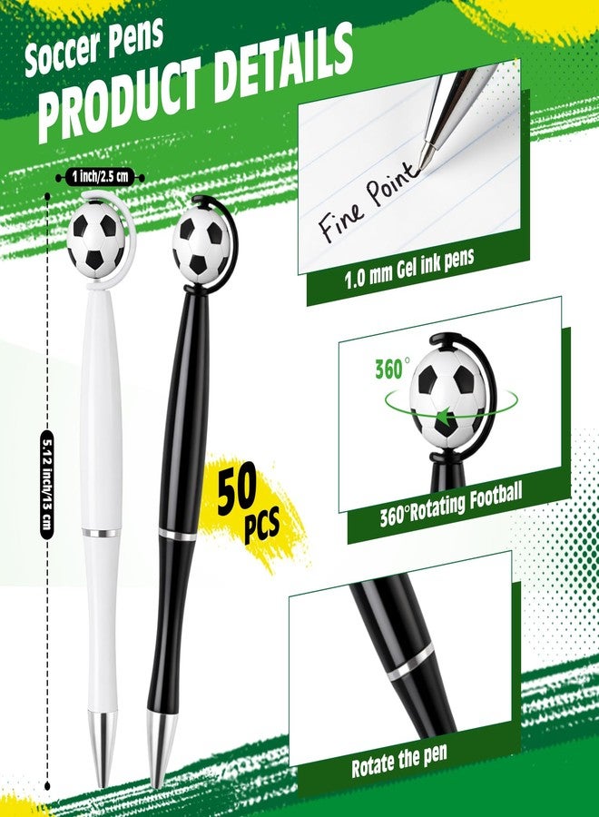 Supervitae 50 Pcs Soccer Pens Bulk Novelty Soccer White and Black Ballpoint Pens 1 mm Black Gel Ink Football Party Favor Gift for Sports Men Women Teacher Nurse Office Home Supply - Image 3