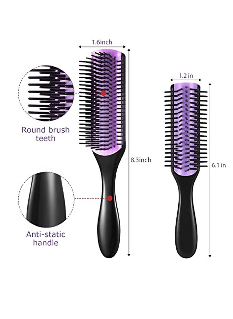 KASTWAVE Cushion Nylon Bristle Styling Brush Set, 9-Row Curly Hair Detangling Brush, 5-Row Travel Hair Brush and 5 Pieces Hair Clips for Separating, Shaping, Fixing Hair  - Image 5