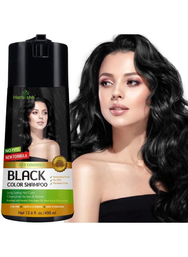 Herbishh Hair Colour Shampoo (Black, 400ml)- No PPD & Ammonia Hair Color for Women & Men| Permanent Dye with 100% Grey Coverage Up To 3 Weeks| 3-in-1 Formula with Keratin & Herbal Extracts - Image 1