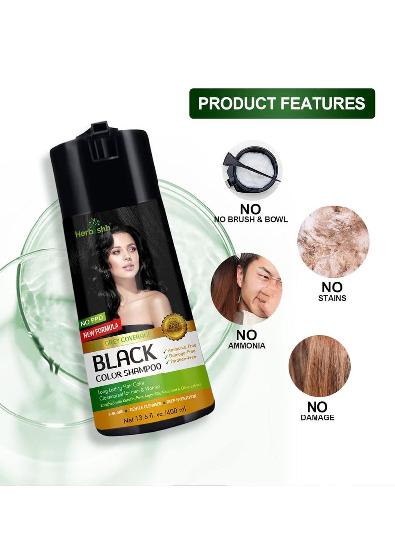 Herbishh Hair Colour Shampoo (Black, 400ml)- No PPD & Ammonia Hair Color for Women & Men| Permanent Dye with 100% Grey Coverage Up To 3 Weeks| 3-in-1 Formula with Keratin & Herbal Extracts - Image 3