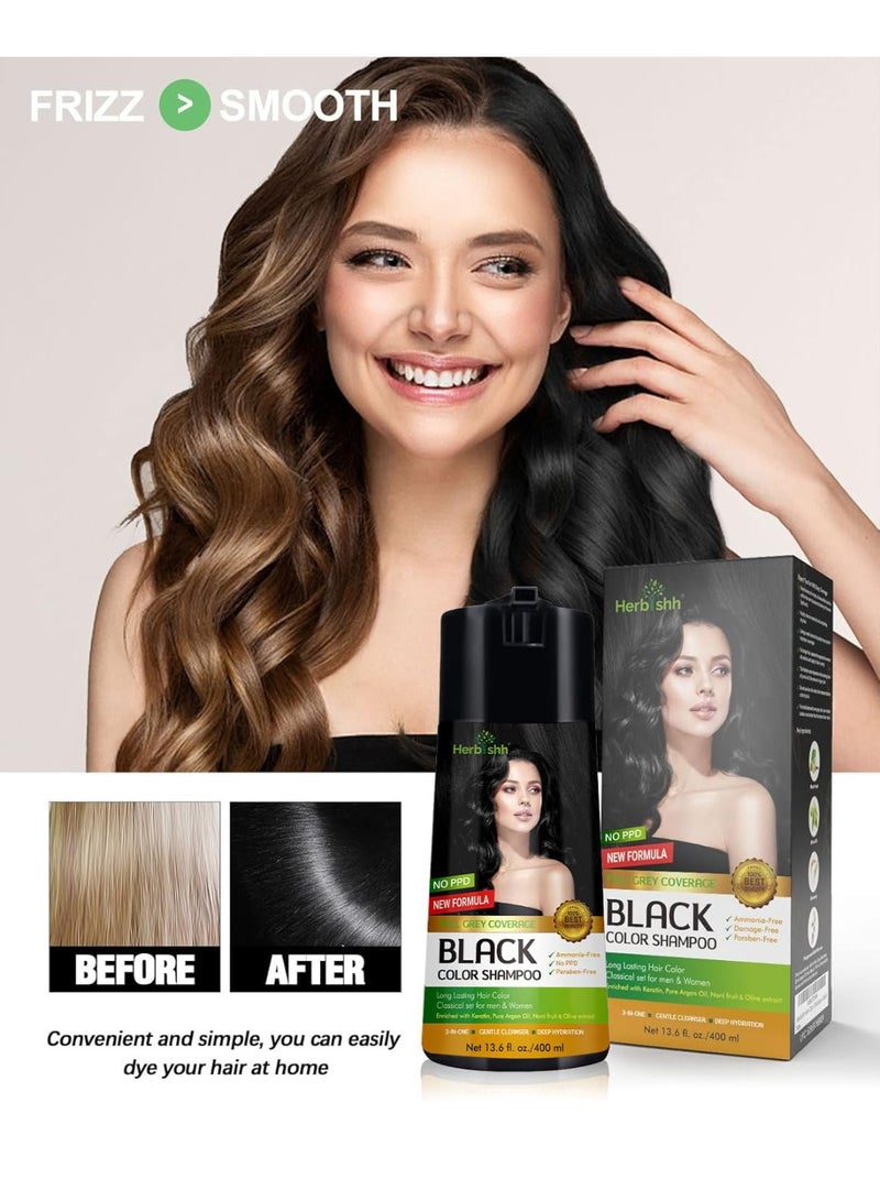 Herbishh Hair Colour Shampoo (Black, 400ml)- No PPD & Ammonia Hair Color for Women & Men| Permanent Dye with 100% Grey Coverage Up To 3 Weeks| 3-in-1 Formula with Keratin & Herbal Extracts - Image 2