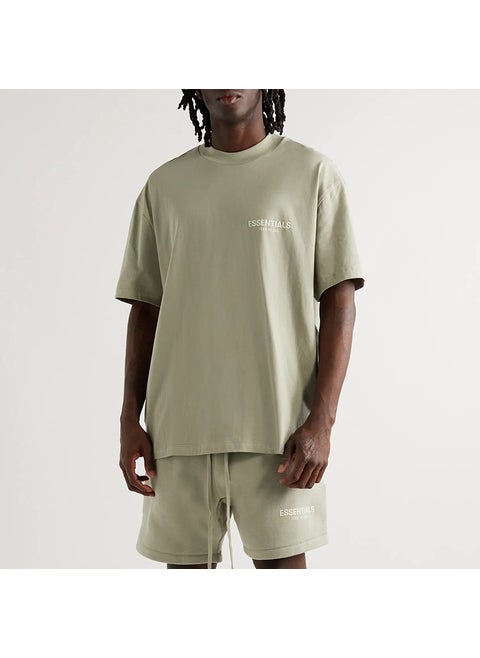 FOG MIKI Season 8 ESSENTIALS Flocking Letter Short-sleeved American T-shirt Loose Joker T-shirt Tide greyish green
