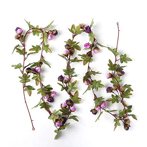 brown leaf Artificial Silk Rose 220 CM long Purple Flowers Vine Garland Fake Ivy Arch Wall Hanging Home Wedding Decor Wall Rattan Plants Leaves Decoration Pack of 1 - Image 1