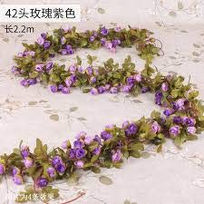 brown leaf Artificial Silk Rose 220 CM long Purple Flowers Vine Garland Fake Ivy Arch Wall Hanging Home Wedding Decor Wall Rattan Plants Leaves Decoration Pack of 1 - Image 5