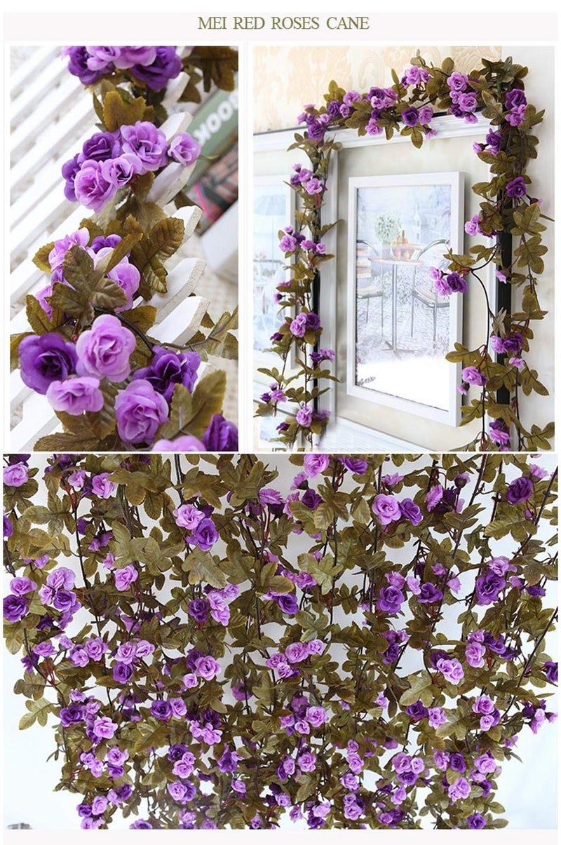 brown leaf Artificial Silk Rose 220 CM long Purple Flowers Vine Garland Fake Ivy Arch Wall Hanging Home Wedding Decor Wall Rattan Plants Leaves Decoration Pack of 1 - Image 2